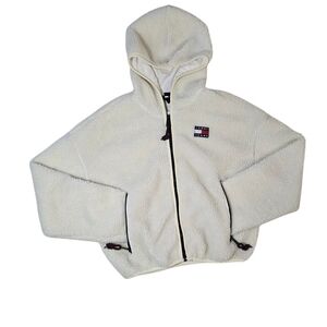 Tommy Hilfiger Women Cream Sherpa Hoodie Jacket